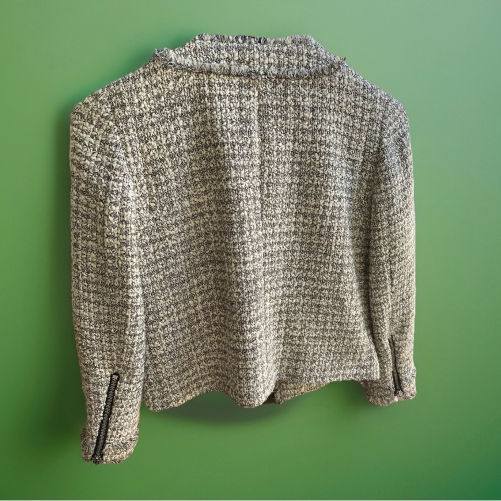 J.Crew Tweed Jacket Size 00 Fringe Trim Zip Front 28% Wool Blazer Chic Like New - Picture 3 of 6